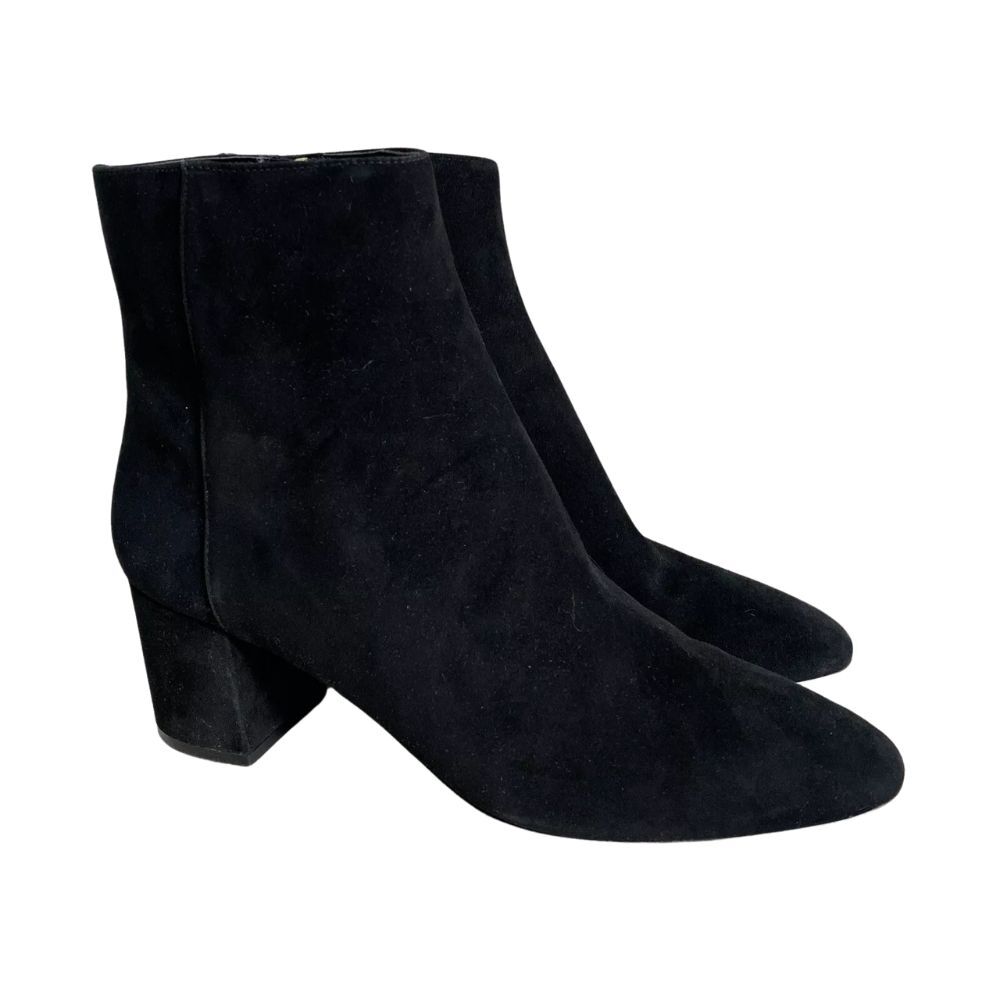 Bruno Magli Vinny Size US 9.5 Ankle Boots Bootie Black Suede Side Zip Block Heel